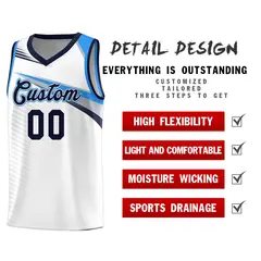 White Navy Chest Color Block Basketball Jersey 5