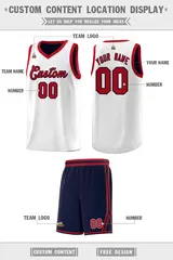 White Navy Chest Slash Pattern Basketball Jersey 3