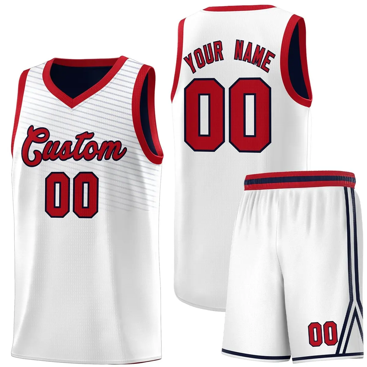 White Navy Chest Slash Pattern Basketball Jersey