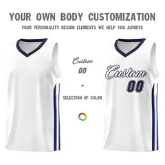 White Navy Classic Athletic Basketball Jersey 3
