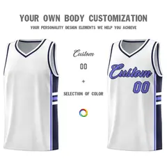 White Navy Classic Color Block Uniform Basketball Jersey 3