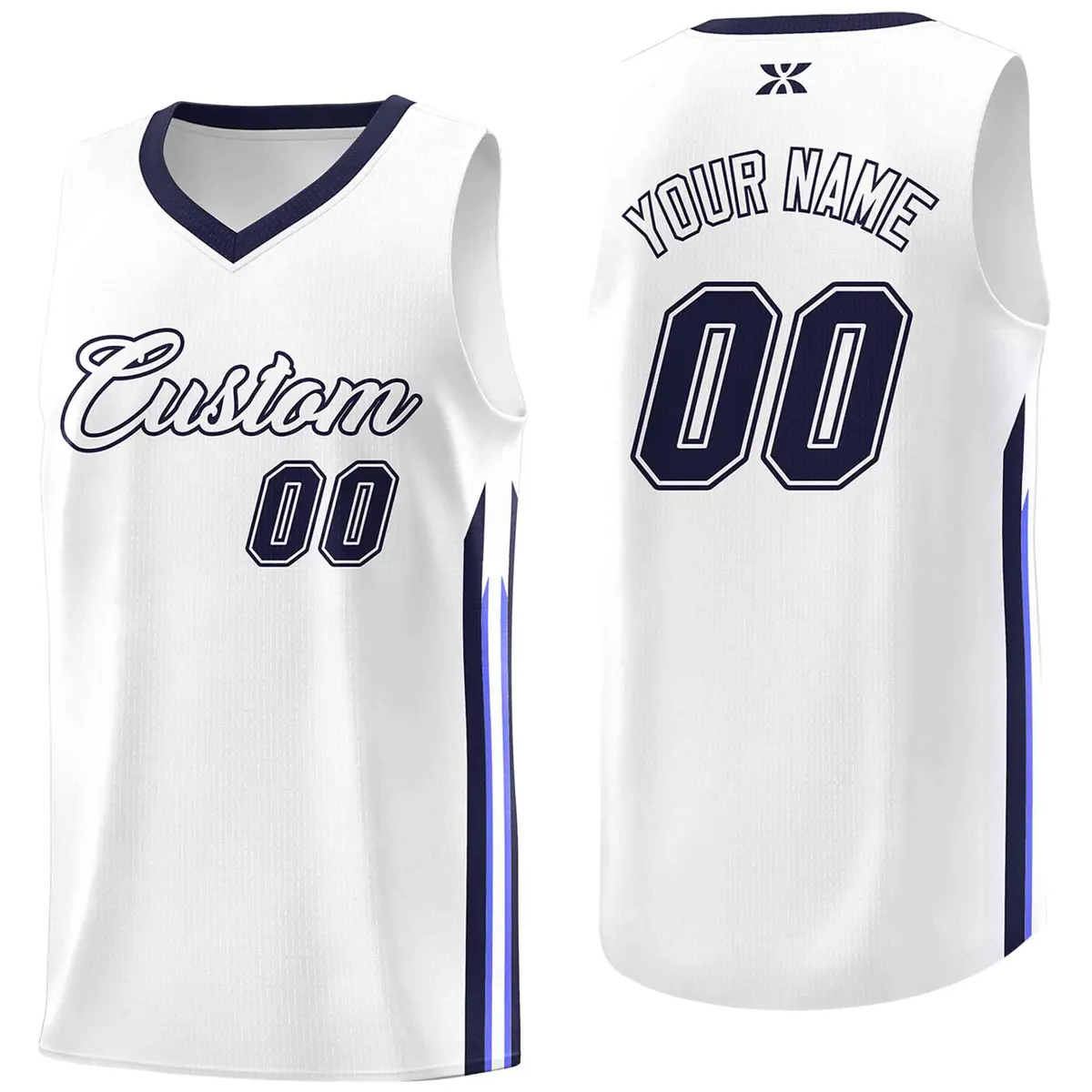 White Navy Classic Mesh Sport Basketball Jersey