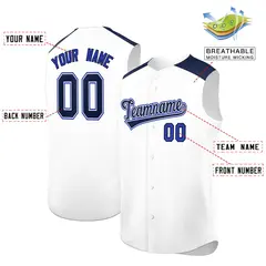 White Navy Classic Sleeveless Baseball Jersey 2