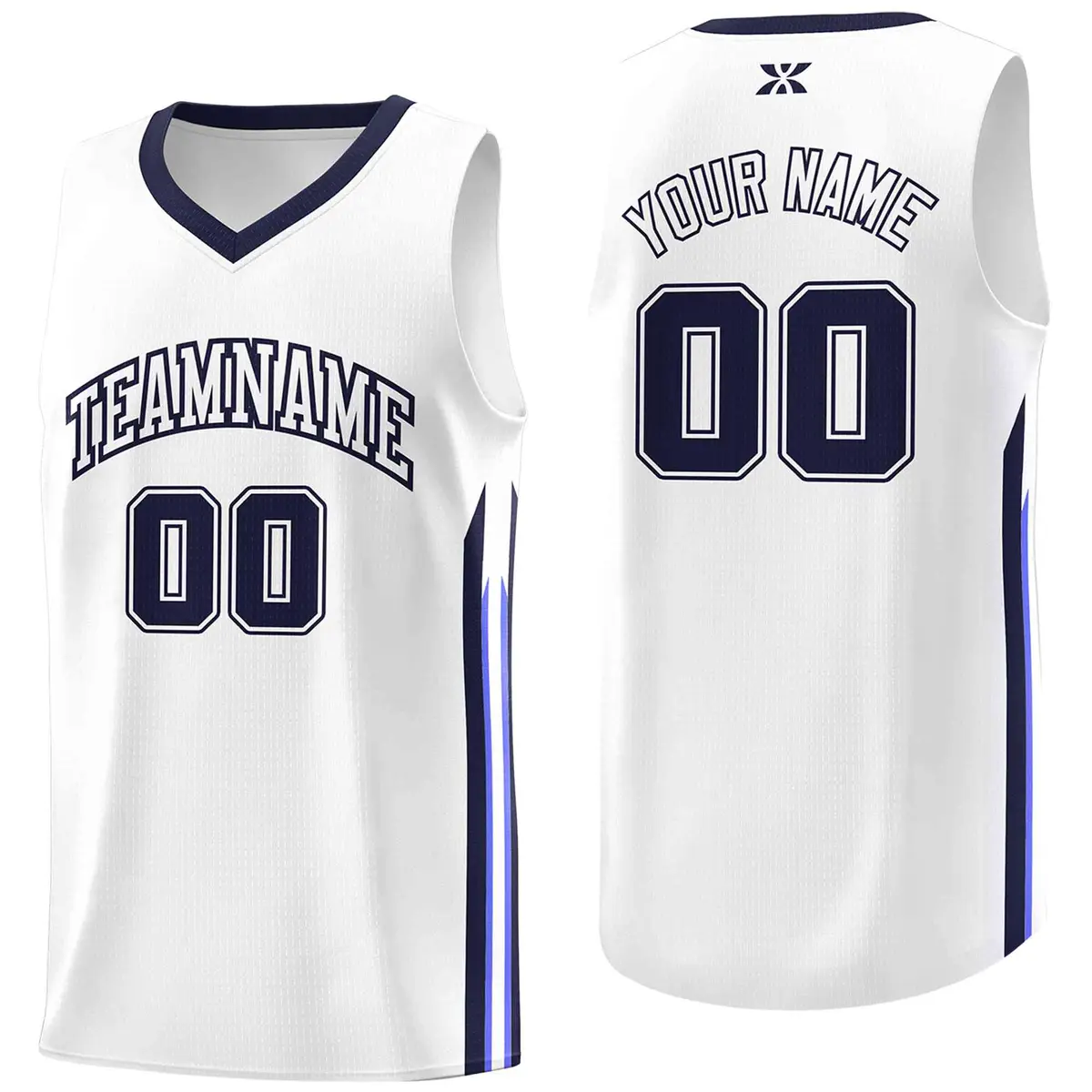 White Navy Classic Tops Mesh Bull Basketball Jersey
