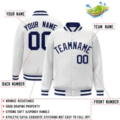 White Navy Classic Varsity Full-Snap Letterman Jacket 2