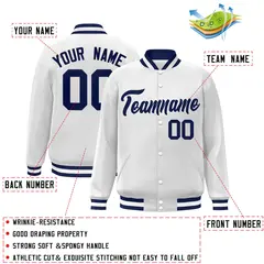 White Navy Classic Varsity Full-Snap Letterman Jacket 2