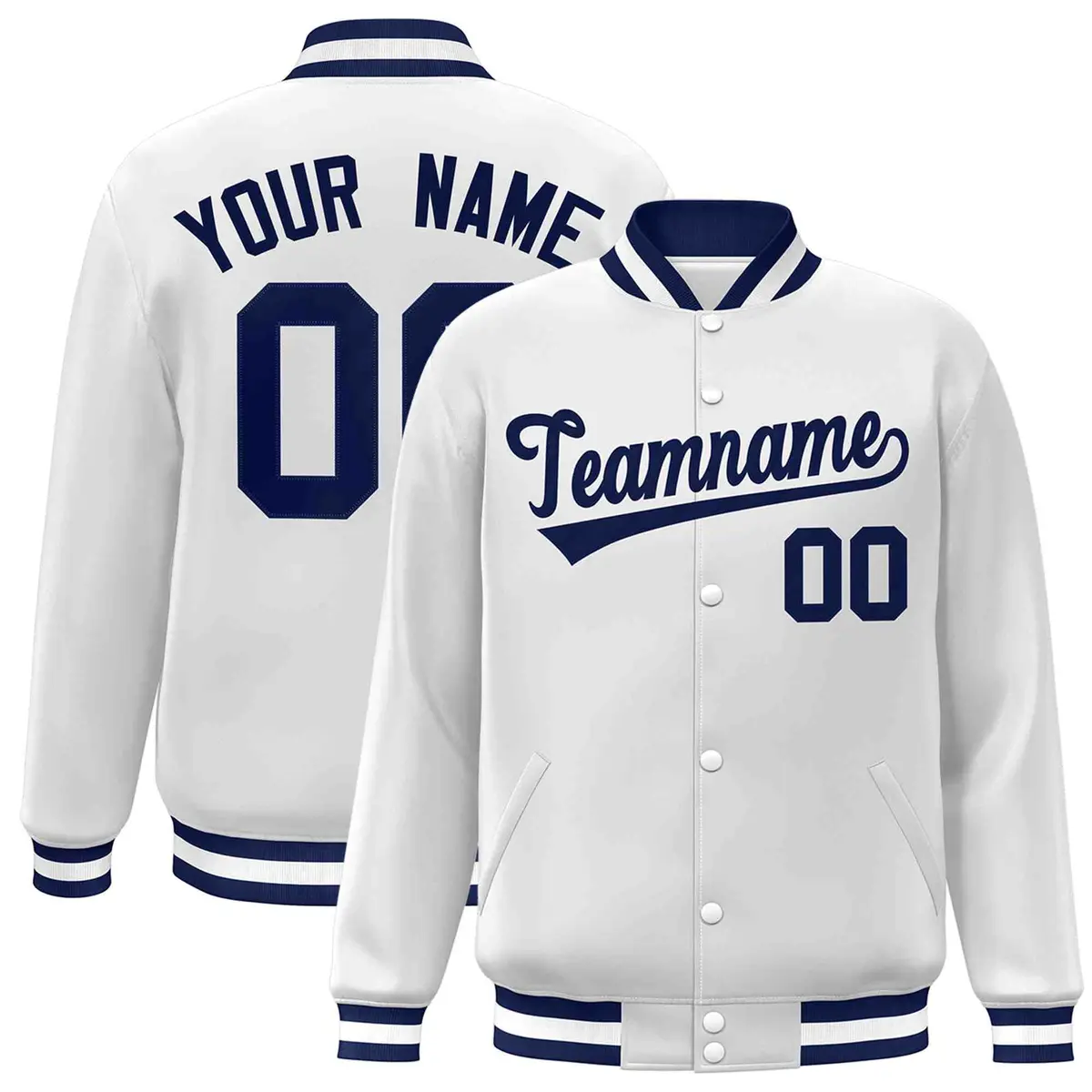 White Navy Classic Varsity Full-Snap Letterman Jacket