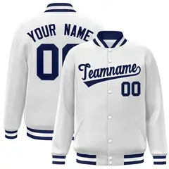 White Navy Classic Varsity Full-Snap Letterman Jacket 1