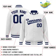 White Navy Classic Varsity Full-Snap Letterman Jacket 2