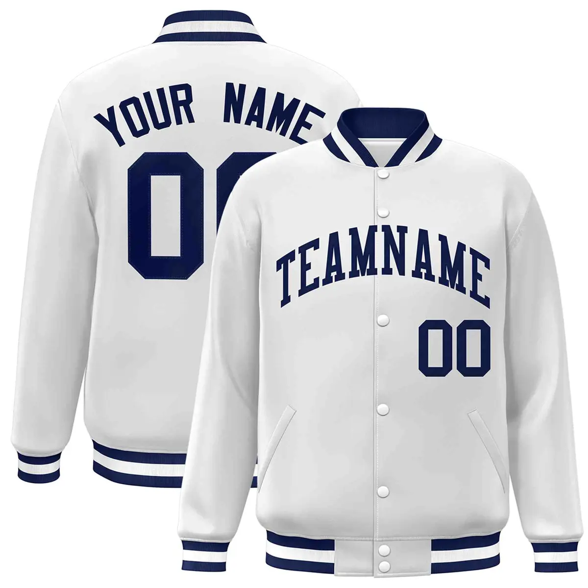 White Navy Classic Varsity Full-Snap Letterman Jacket