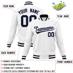 White Navy Classic Varsity Full-Snap Letterman Jacket 4