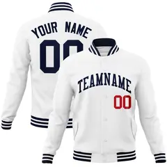 White Navy Classic Varsity Full-Snap Letterman Jacket