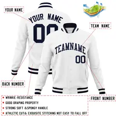 White Navy Classic Varsity Full-Snap Letterman Jacket 4