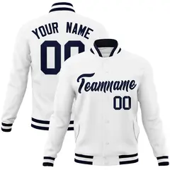 White Navy Classic Varsity Full-Snap Letterman Jacket