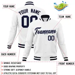 White Navy Classic Varsity Full-Snap Letterman Jacket 4