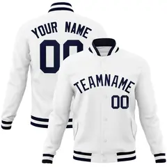 White Navy Classic Varsity Full-Snap Letterman Jacket