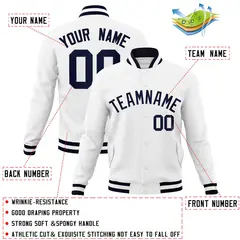 White Navy Classic Varsity Full-Snap Letterman Jacket 4