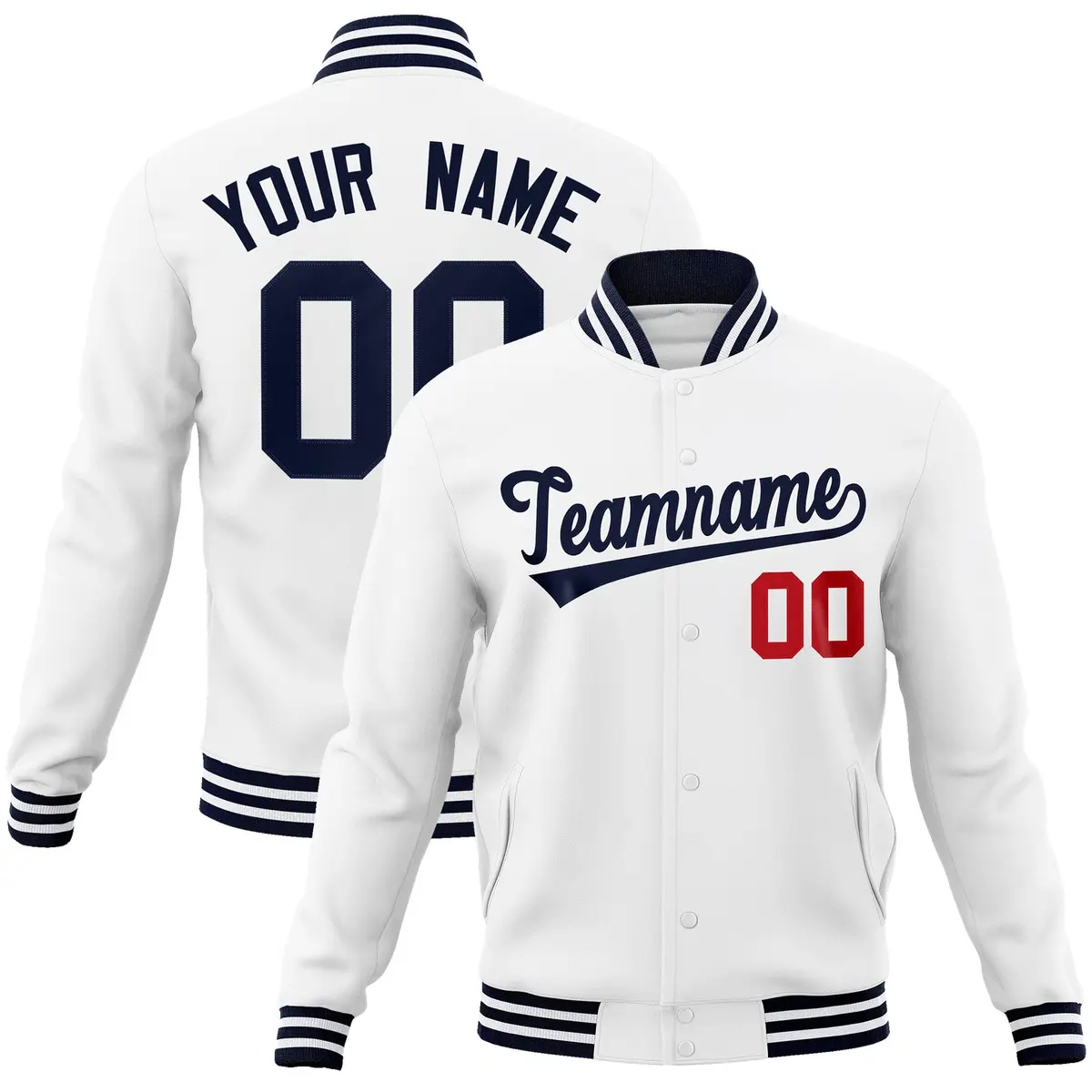 White Navy Classic Varsity Full-Snap Letterman Jacket