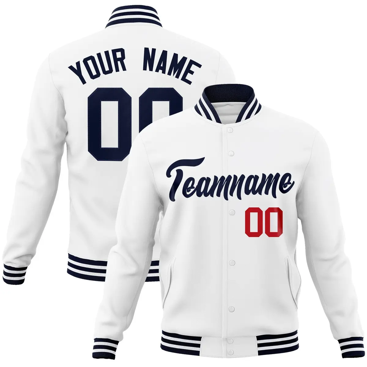 White Navy Classic Varsity Full-Snap Letterman Jacket