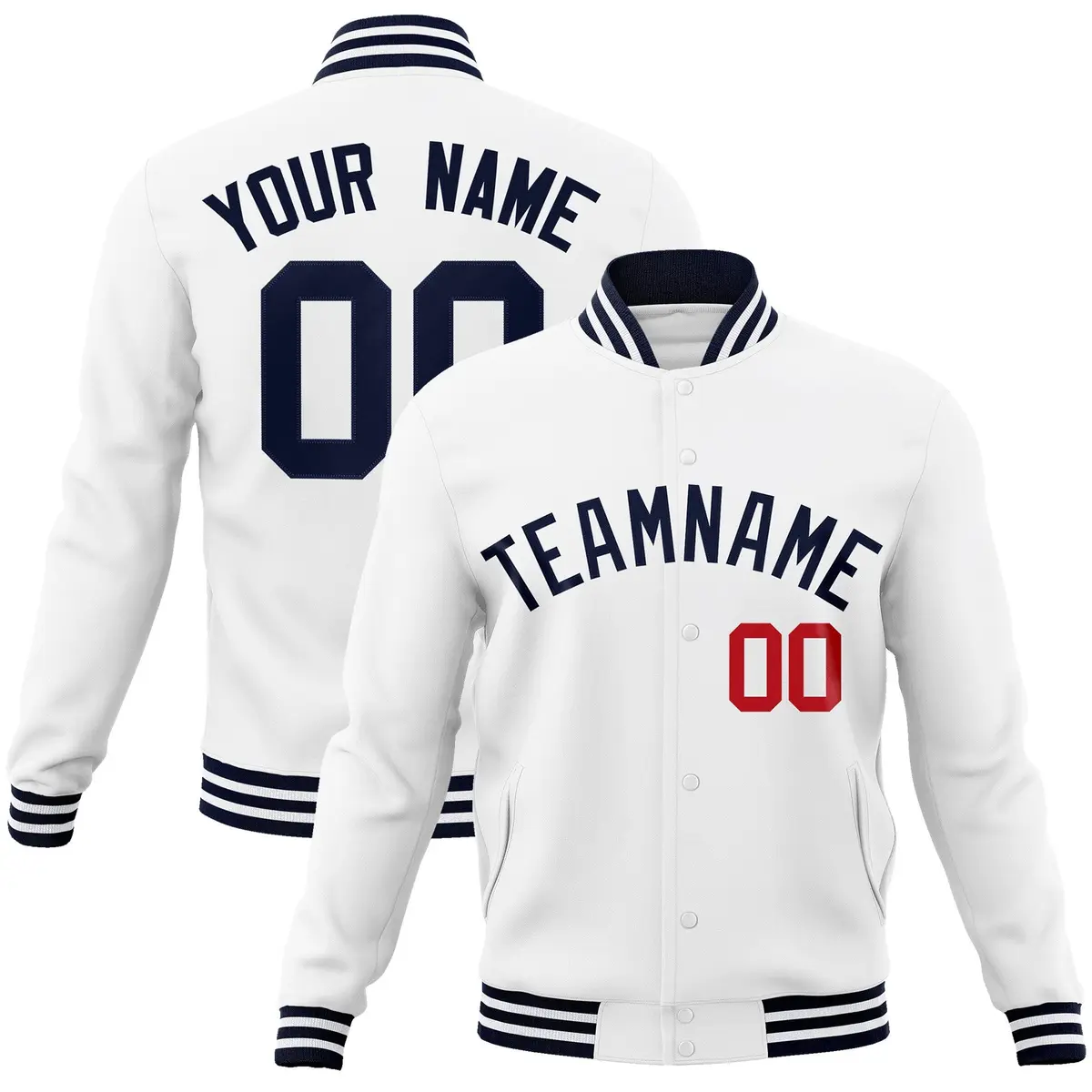 White Navy Classic Varsity Full-Snap Letterman Jacket