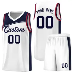 White Navy Color Block Basketball Team Jersey
