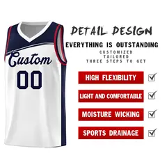 White Navy Color Block Basketball Team Jersey 4