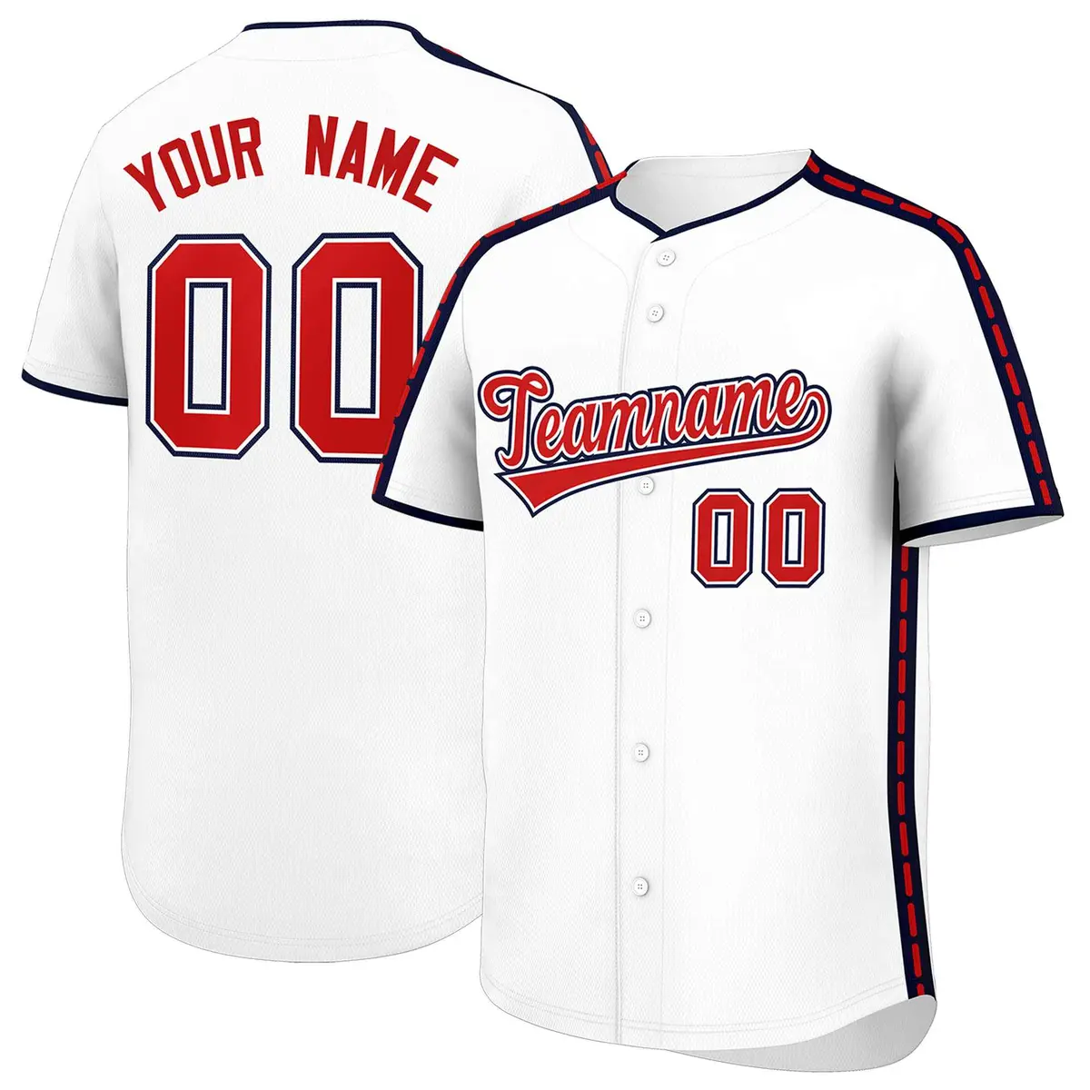 White Navy Color Block Side Dotted Line Baseball Jersey