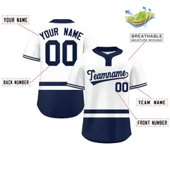 White Navy Color Block Two-Button Softball Jersey 2