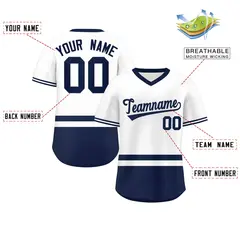 White Navy Color Block V-Neck Pullover Baseball Jersey 2