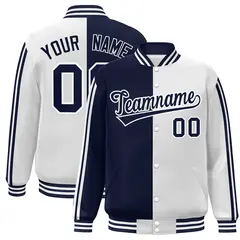 White Navy Color Block Varsity Baseball Bomber Jacket