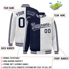 White Navy Color Block Varsity Baseball Bomber Jacket 2