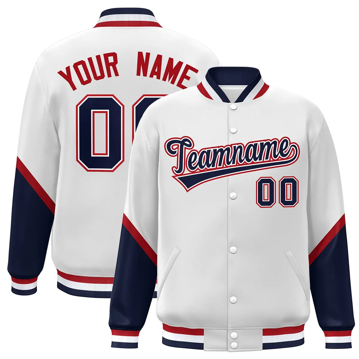 White Navy Color Block Varsity Letterman Baseball Jacket