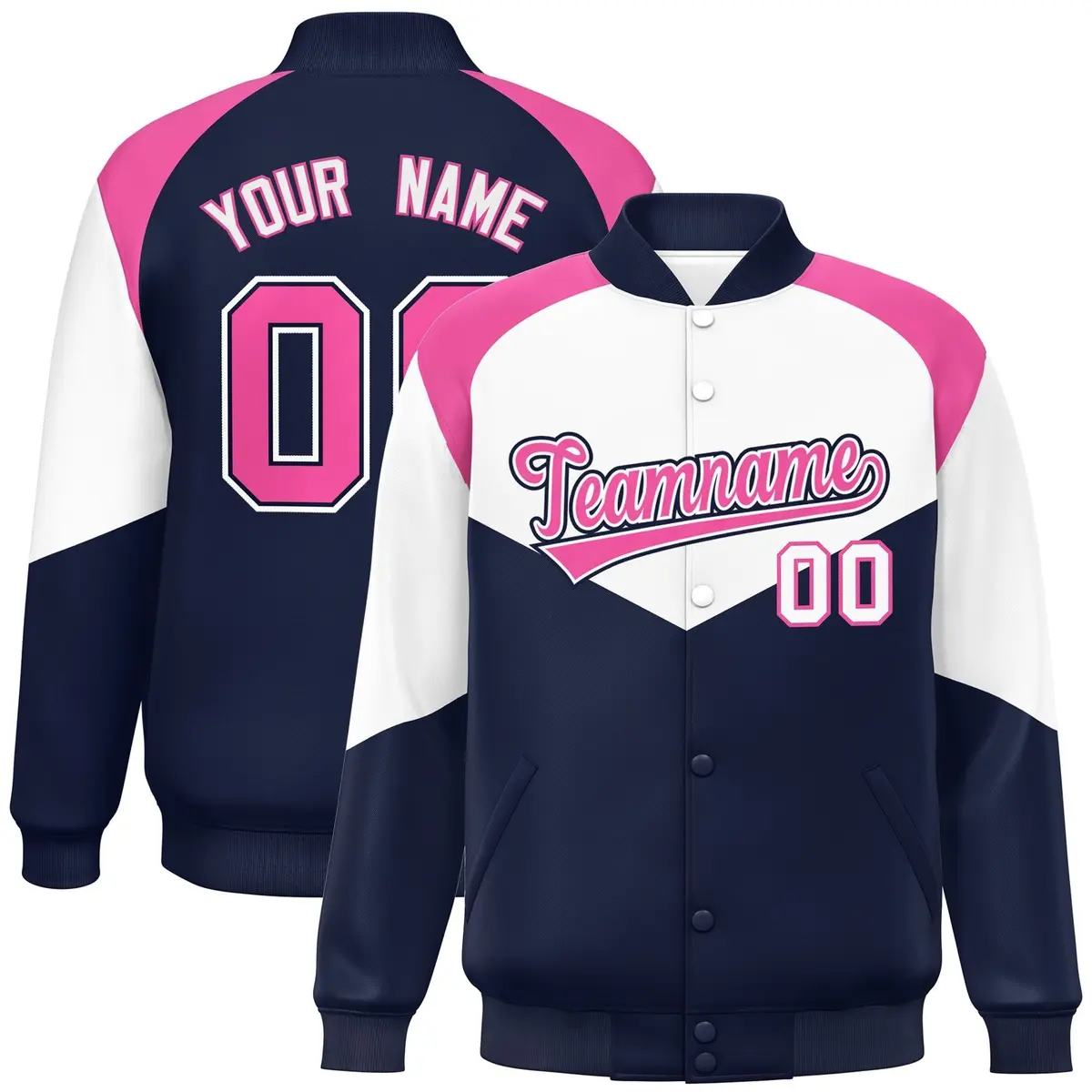 White Navy Color Block Varsity Letterman Jacket