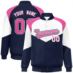 White Navy Color Block Varsity Letterman Jacket 1
