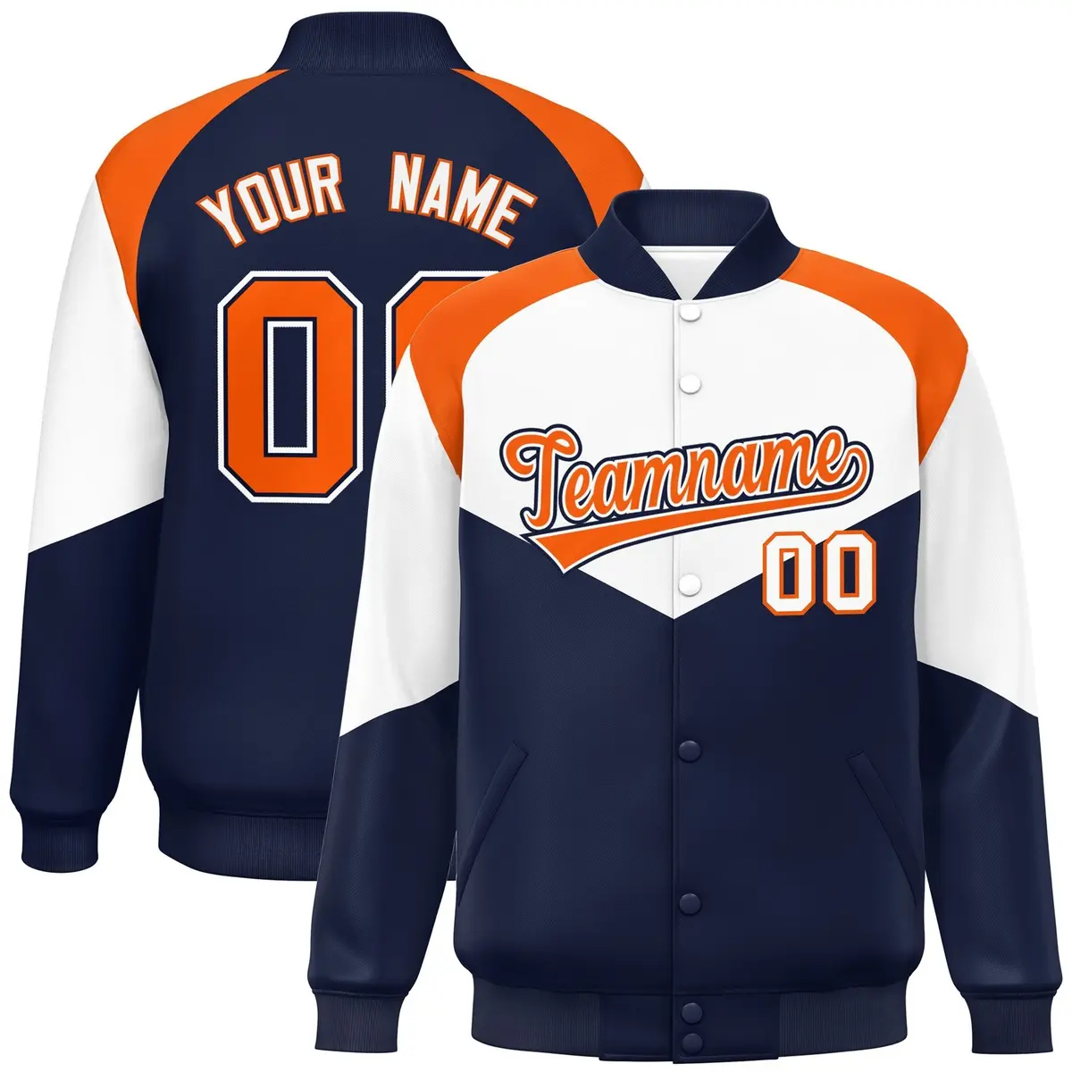 White Navy Color Block Varsity Letterman Jacket