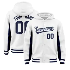 White Navy Color Block Varsity Letterman Jacket Hoodie