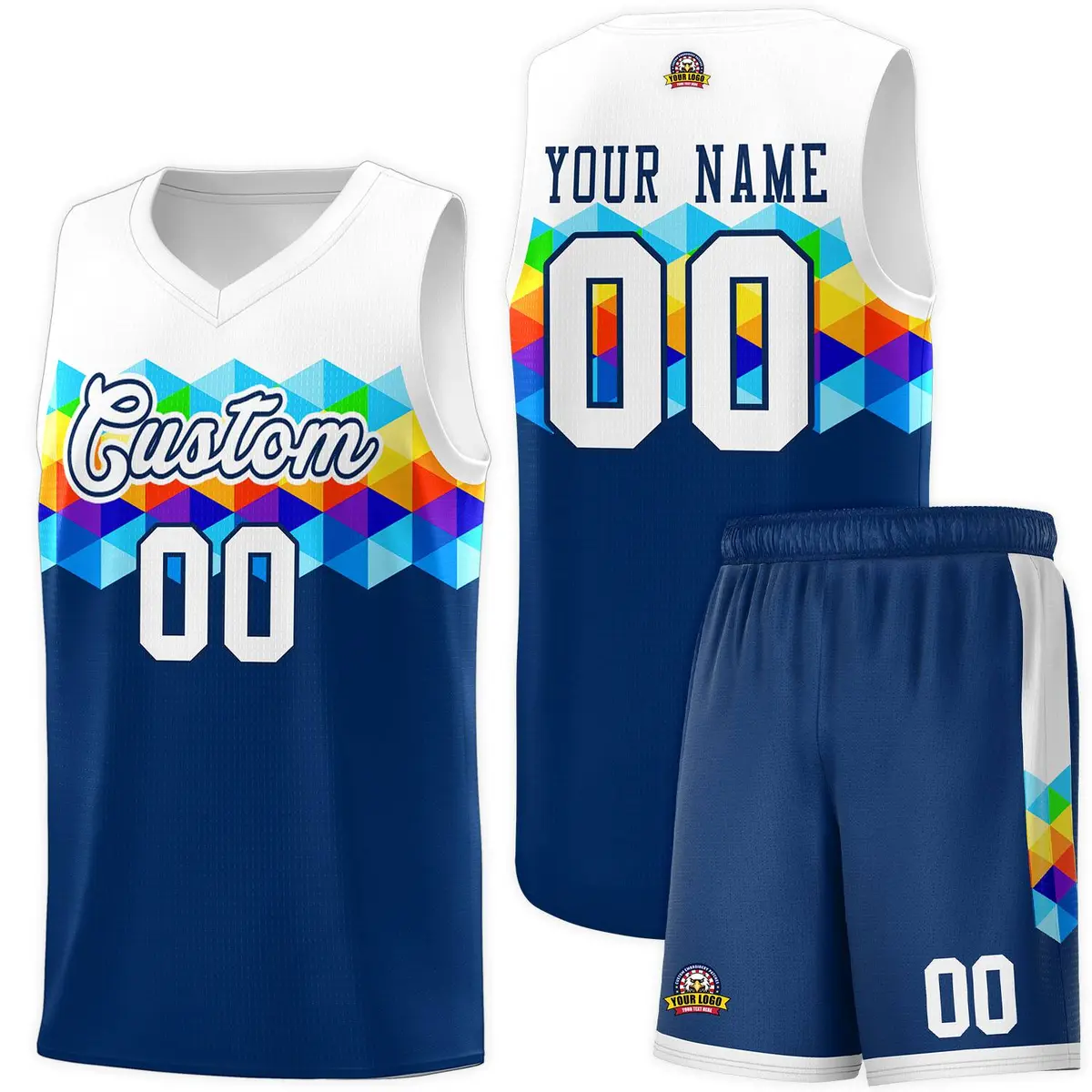 White Navy Colorful Basketball Jersey Sets