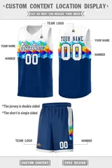 White Navy Colorful Basketball Jersey Sets 4