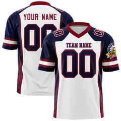 White Navy-Crimson Raglan Sleeves Side Pattern Football Jersey