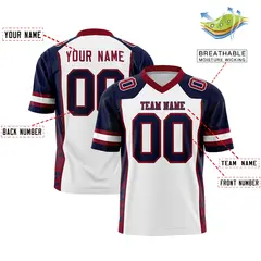 White Navy-Crimson Raglan Sleeves Side Pattern Football Jersey 2