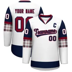 White Navy-Crimson Raglan V-Neck Hockey Jersey 1