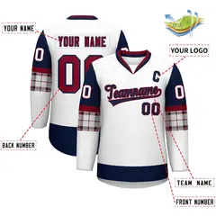 White Navy-Crimson Raglan V-Neck Hockey Jersey 2