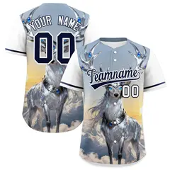 White Navy Deer Graffiti Pattern Baseball Jersey 1
