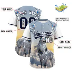 White Navy Deer Graffiti Pattern Baseball Jersey 2