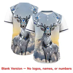 White Navy Deer Graffiti Pattern Baseball Jersey 7