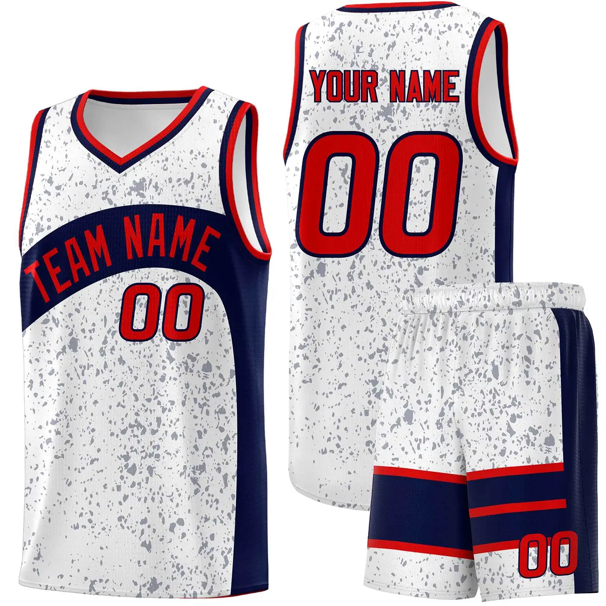 White Navy Dot Graffiti Irregular Pattern Basketball Jersey
