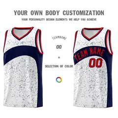 White Navy Dot Graffiti Irregular Pattern Basketball Jersey 3