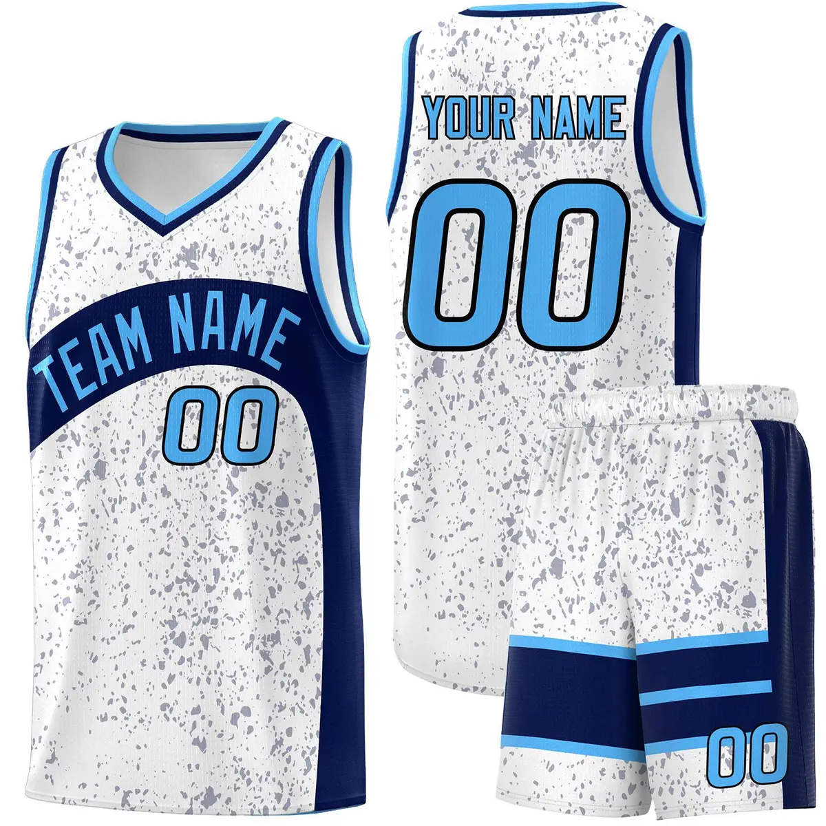 White Navy Dot Graffiti Irregular Pattern Basketball Jersey