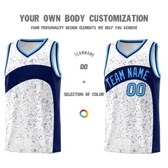 White Navy Dot Graffiti Irregular Pattern Basketball Jersey 3