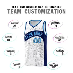 White Navy Dot Graffiti Irregular Pattern Basketball Jersey 4